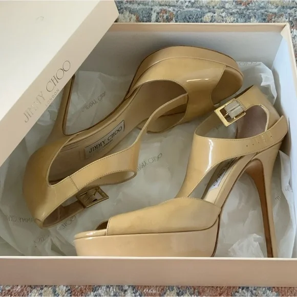 Jimmy Choo Totem nude patent leather buckle strap stiletto heels EU 39 with box! - Picture 13 of 13